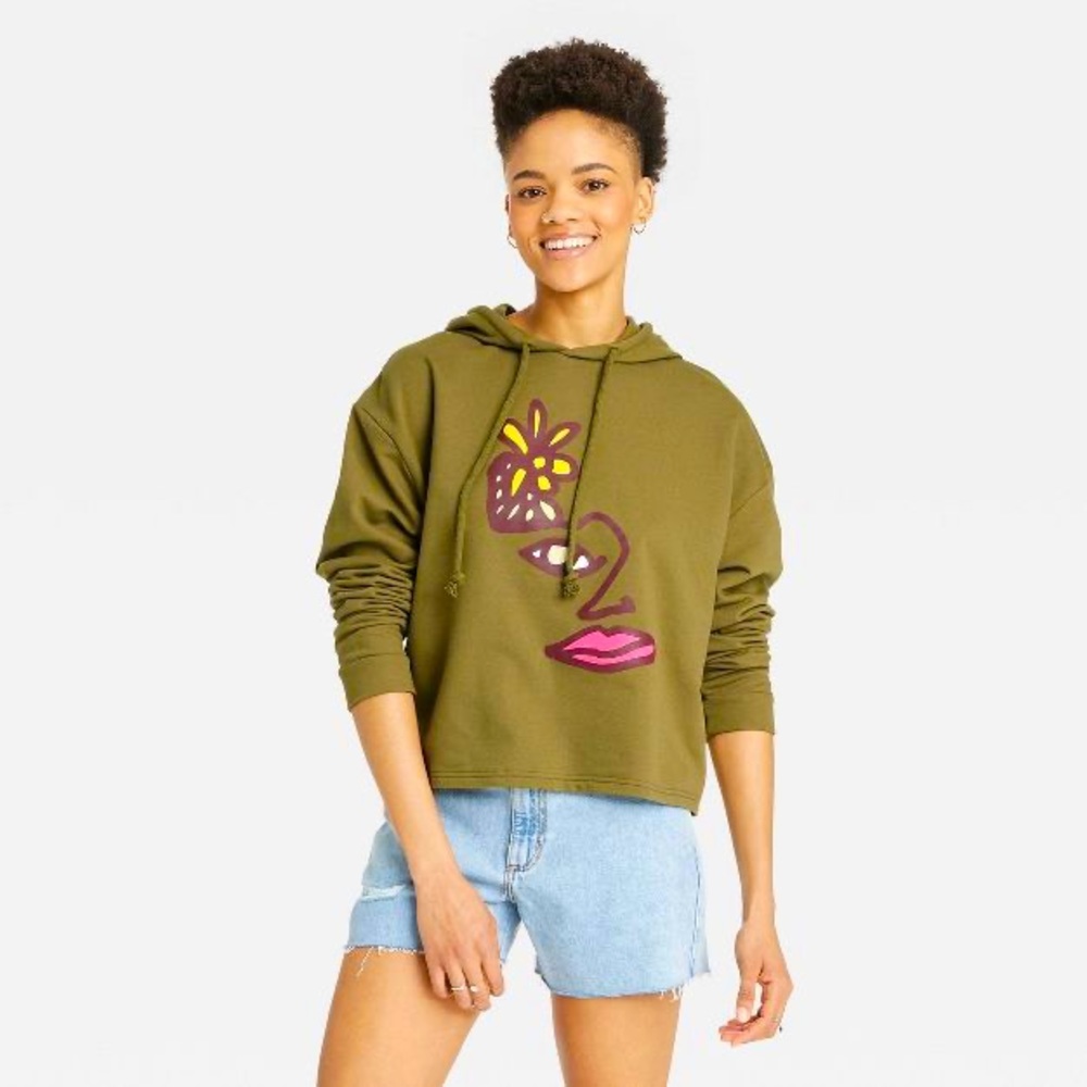 Pride Adult Blu Face Hoodie Hooded Sweatshirt Olive Green NEW!!